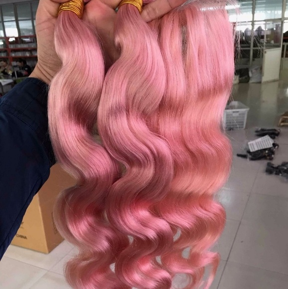 Pink hair extensions